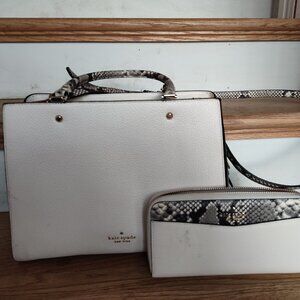 KATE SPADE White Purse and Wallet, NEW, black and snakeskin trim